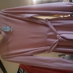 Plus High Neck Blouson Sleeve Skater Dress in Blush - US size 14, New With Tags